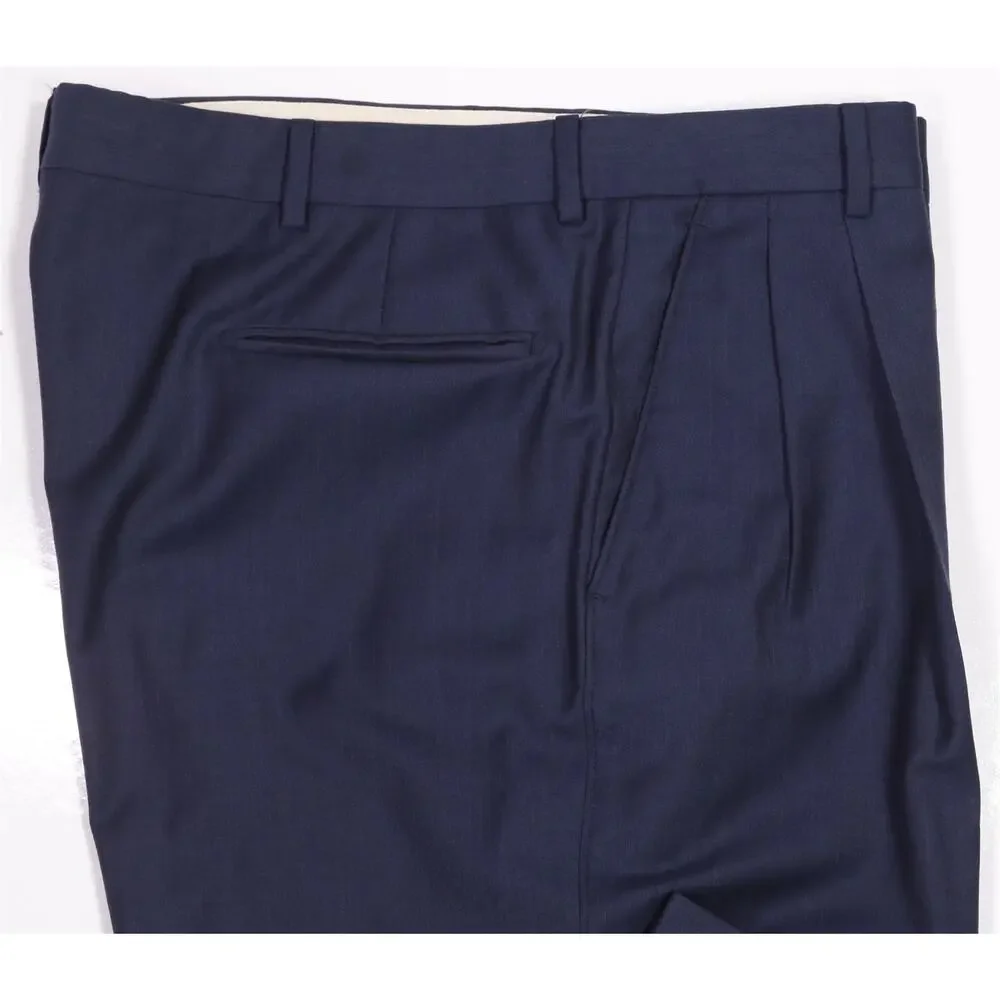 Paul Stuart Navy Blue Super 100's Wool Pleated Dress Pants Italy 36x29